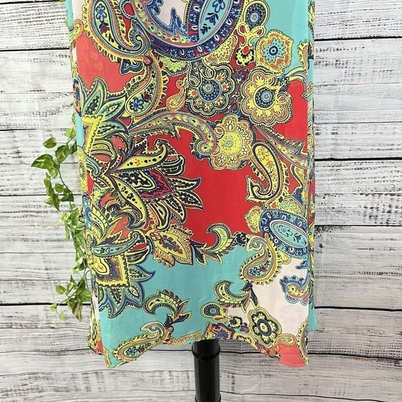 Robbie Bee Tunic Dress size 12 Pink Yellow Paisley Sheer A Line Lagenlook Boho - Picture 9 of 16